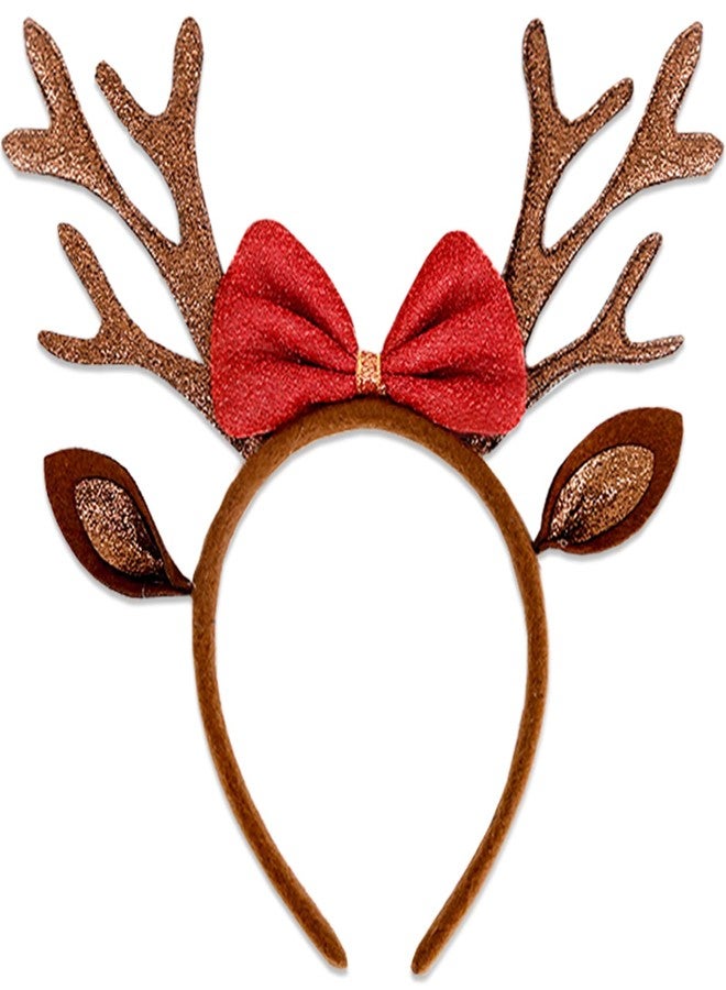 YOUDICT Bow Reindeer Antlers Headband, Christmas Antlers Headband, Reindeer Ears Accessories for Women, Christmas Antler Hair Accessories - Image 1